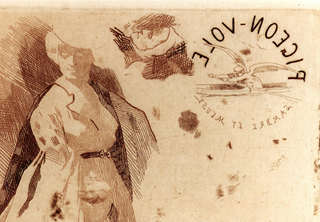 Femme en toilette de ville et *pigeon vole*